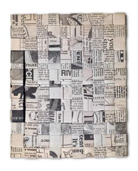 Wall murals Newspapers Diary book on white background. Cover made by old newspaper.