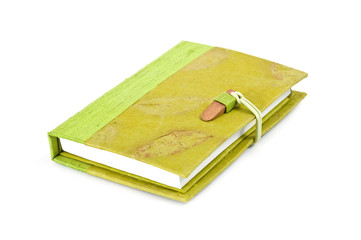 Green diary book on white background.