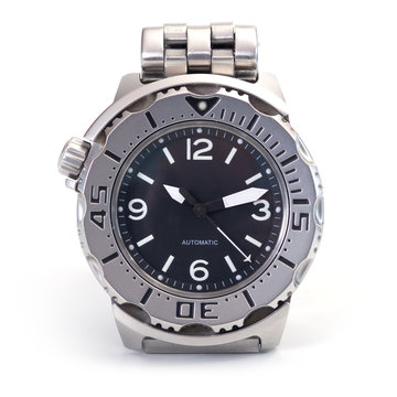 Diver watch over white background.