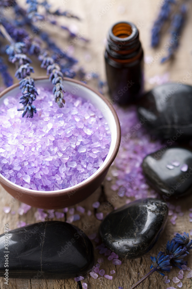 Wall mural herbal salt lavender and spa stones