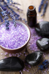 Obraz na płótnie Canvas herbal salt lavender and spa stones