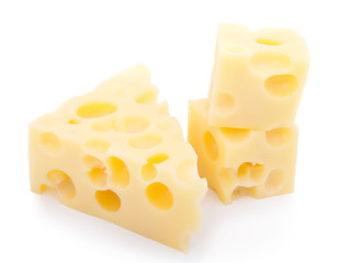 pieces of swiss cheese isolated on white background