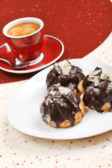 chocolate eclairs with coffee