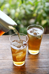 serving mugicha , japanese cold barley tea