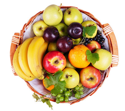 Fruit basket overhead - assortment, many varieties, isolated