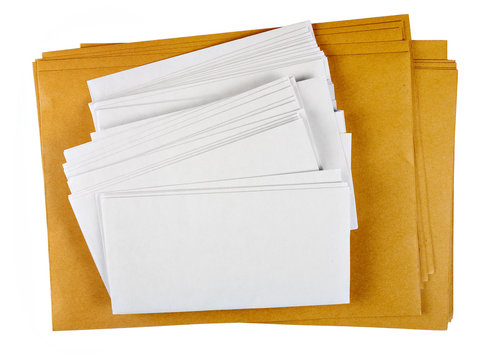 Blank plain DL white and brown A4 envelopes, isolated - mailshot