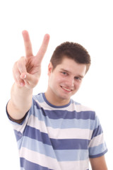 Fototapeta premium a man pointing a victory