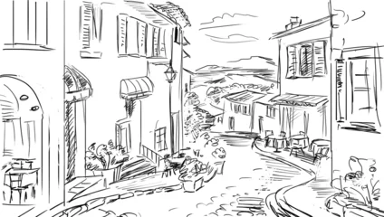 Deurstickers oude stad - illustratie schets © ZoomTeam