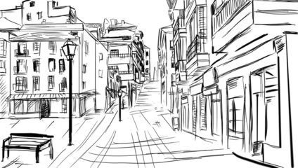 Deurstickers oude stad - illustratie schets © ZoomTeam