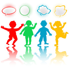 Colored children with chat bubbles