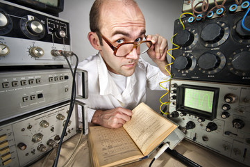 Scientist at vintage laboratory