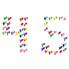 Number 4 and 5 made from world country flags