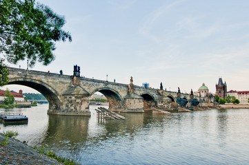 Charles Bridge crossing Vltava river.