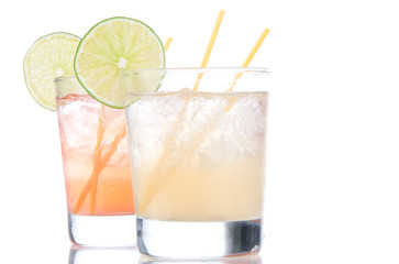 Alcohol long island Iced tea cocktails with lime in short cockta