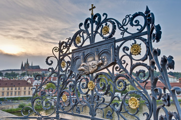 Charles Bridge crossing Vltava river.
