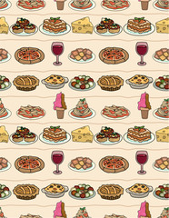 cartoon Italy food seamless pattern