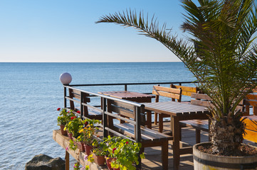 Fototapeta premium Terrace of a cafe on the sea