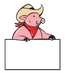 Cowboy pig hog holding blank sign