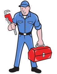 plumber repairman holding monkey wrench