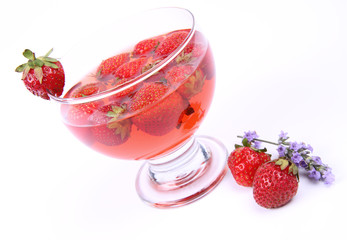 Jelly with strawberries and a lavender twig