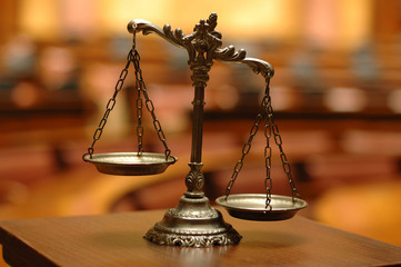 Decorative Scales of Justice in the Courtroom