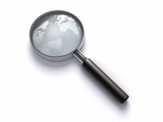 Magnifying Glass with World Map.