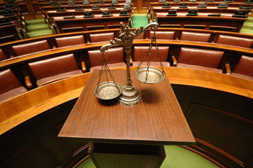 Decorative Scales of Justice in the Courtroom