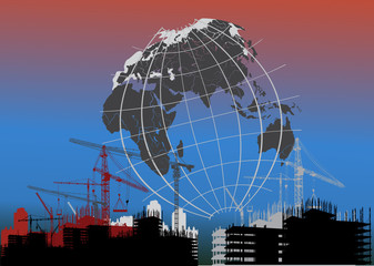 house building and the globe silhouette