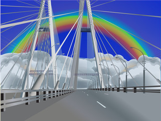 modern empty bridge under rainbow