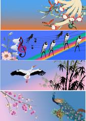 fourdecorated  bands with birds