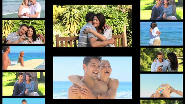 Montage of couples outdoors