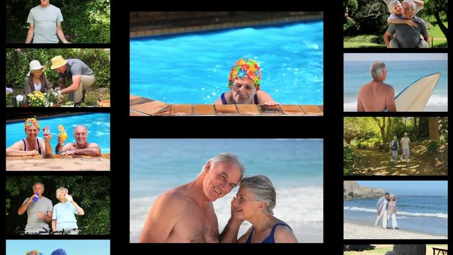 Montage of active senior couples