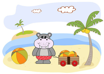 Obraz na płótnie Canvas hippo play on the beach