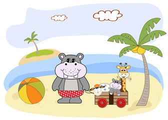 Obraz na płótnie Canvas hippo plays on the beach