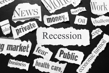 newspaper headlines showing bad news, recession related