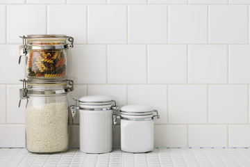 Stock Photo: Kitchen worktop with container