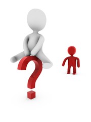 3d person sit on question sign