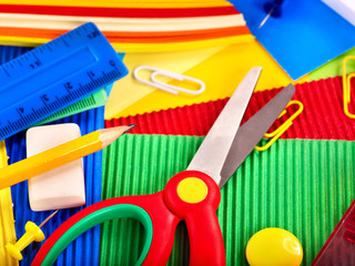 Close up of school supplies.