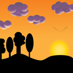 Naklejka premium flock of birds at sunset