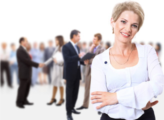 Business team people group crowd full length stand