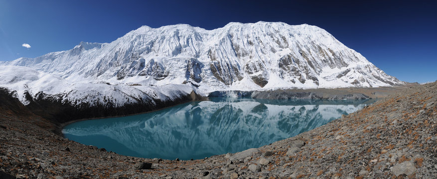 Tilicho peak reflection in the Tilicho lake, Nepal