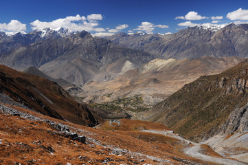 View from Thorung La pass (5416m), Annapurna, Nepal