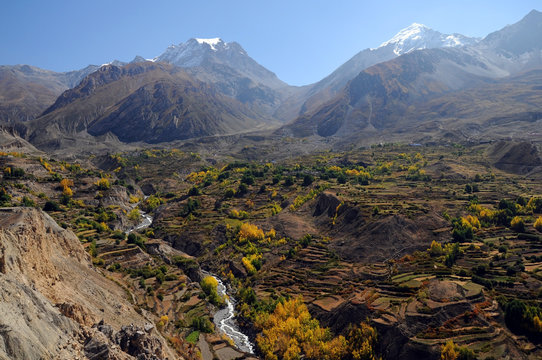 Mountain landscape and Thorung La pass, Nepal