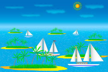 Fototapeta na wymiar Sea with islands and ships