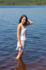 girl in water of wood lake