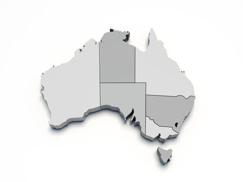 Australia gray 3D map on white isolated