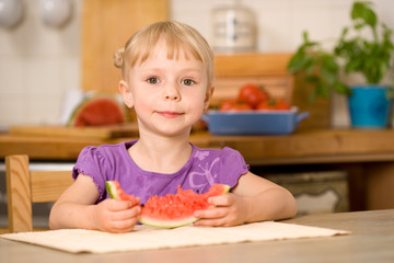 little girl with water melon