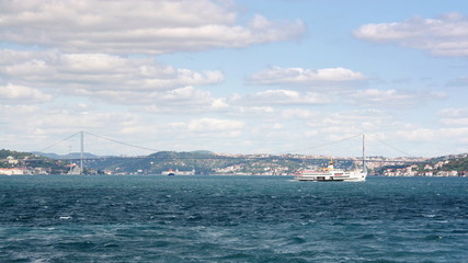 Bosporus sea with suspended bridge in Istanbul