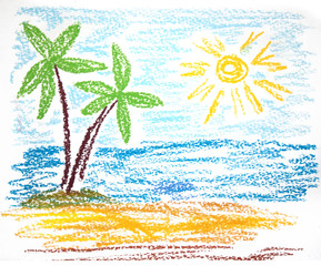 Palms on empty idyllic tropical sand