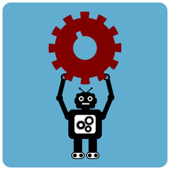 Modern robot with red gear